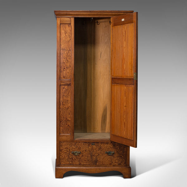 Antique Wardrobe, English, Pitch Pine, Closet, Dressing Mirror, Victorian, 1900