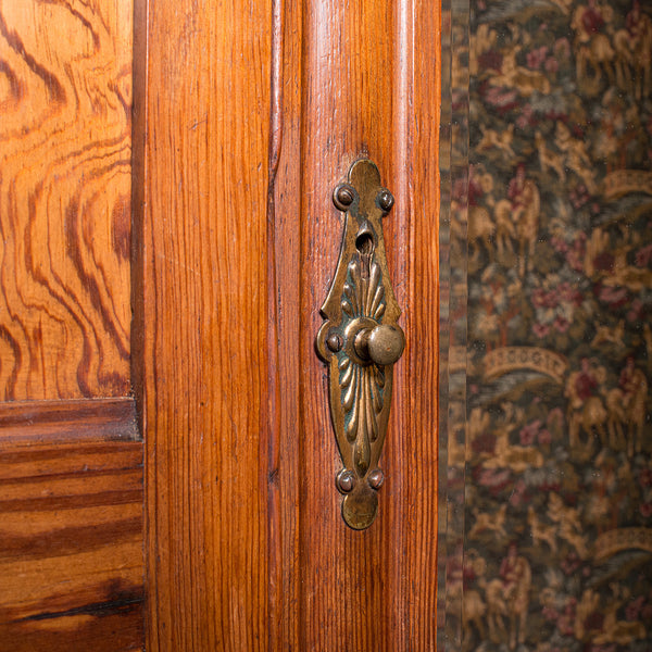 Antique Wardrobe, English, Pitch Pine, Closet, Dressing Mirror, Victorian, 1900