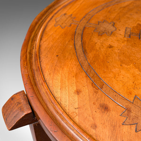 Vintage Circular Folding Table, Haitian, Mahogany, Coffee, Serving Tray, C.1930
