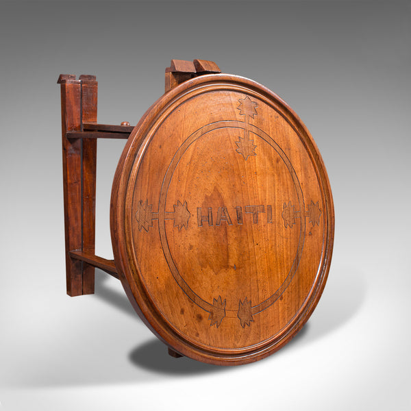 Vintage Circular Folding Table, Haitian, Mahogany, Coffee, Serving Tray, C.1930