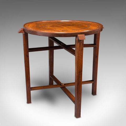 Vintage Circular Folding Table, Haitian, Mahogany, Coffee, Serving Tray, C.1930