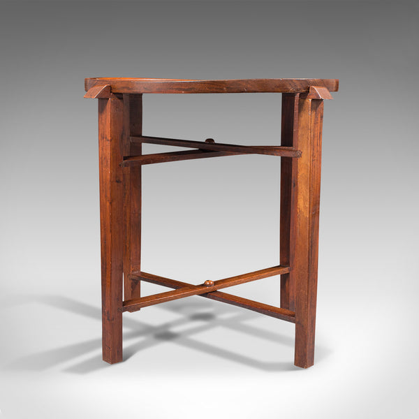 Vintage Circular Folding Table, Haitian, Mahogany, Coffee, Serving Tray, C.1930