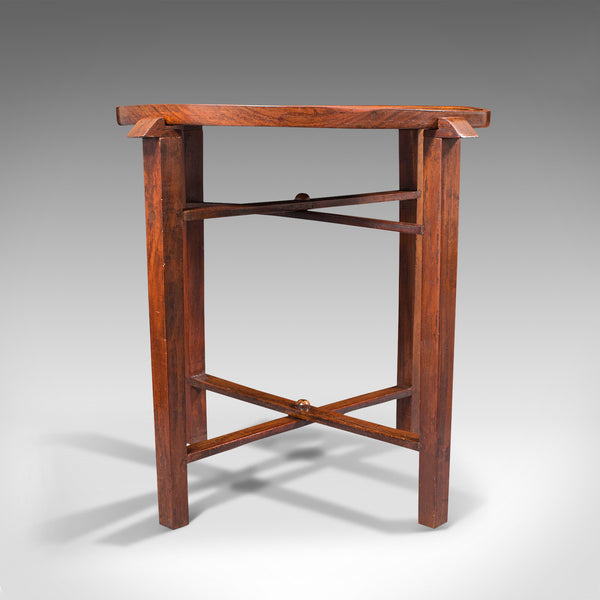 Vintage Circular Folding Table, Haitian, Mahogany, Coffee, Serving Tray, C.1930