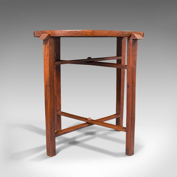Vintage Circular Folding Table, Haitian, Mahogany, Coffee, Serving Tray, C.1930