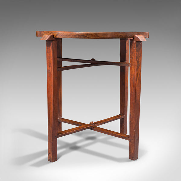 Vintage Circular Folding Table, Haitian, Mahogany, Coffee, Serving Tray, C.1930