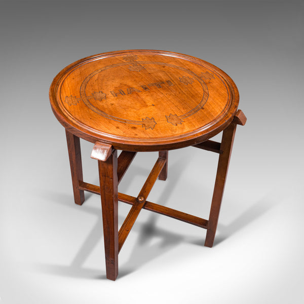 Vintage Circular Folding Table, Haitian, Mahogany, Coffee, Serving Tray, C.1930
