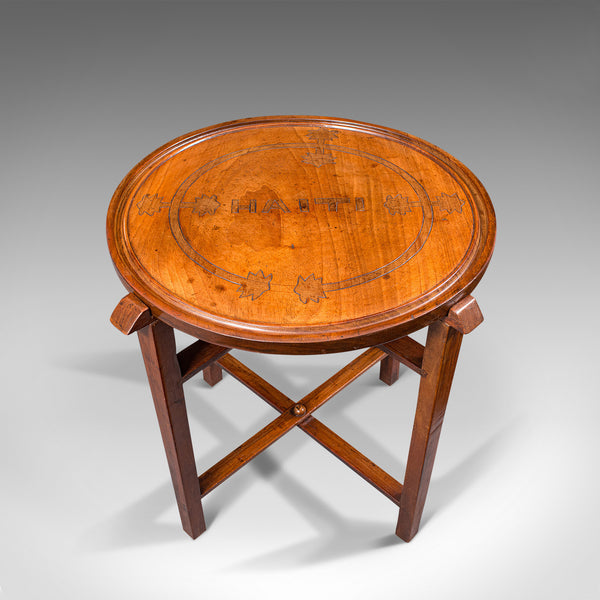 Vintage Circular Folding Table, Haitian, Mahogany, Coffee, Serving Tray, C.1930