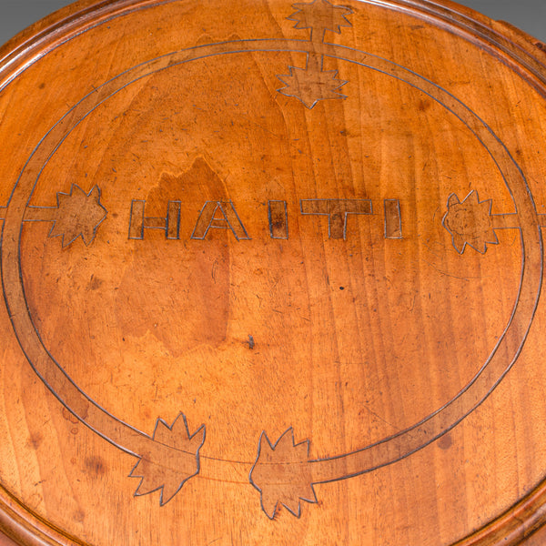 Vintage Circular Folding Table, Haitian, Mahogany, Coffee, Serving Tray, C.1930