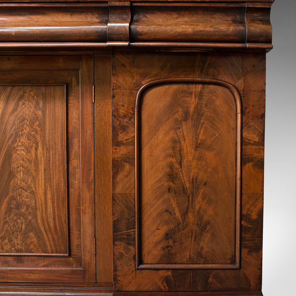 Large Antique Breakfront Sideboard, English, Mahogany, Flame, Cabinet, Victorian