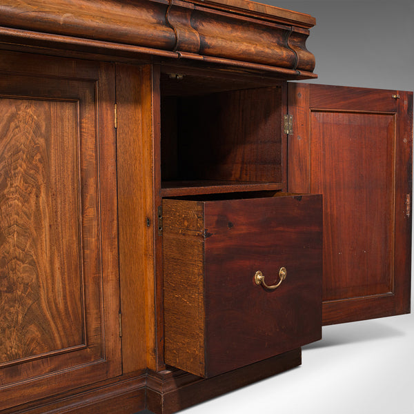 Large Antique Breakfront Sideboard, English, Mahogany, Flame, Cabinet, Victorian