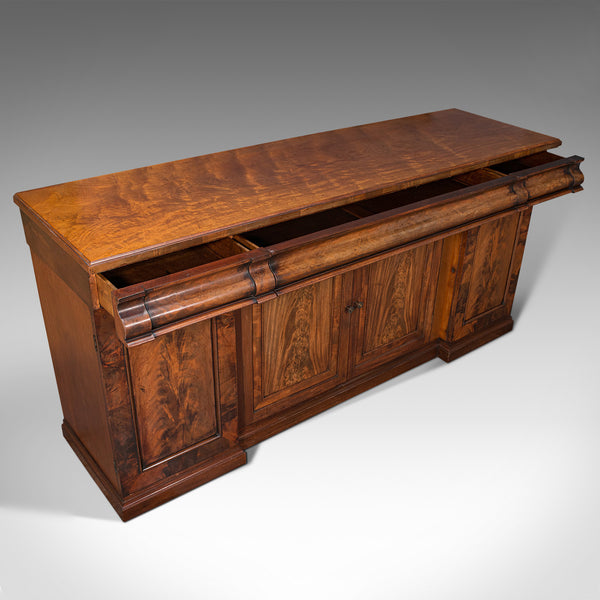 Large Antique Breakfront Sideboard, English, Mahogany, Flame, Cabinet, Victorian