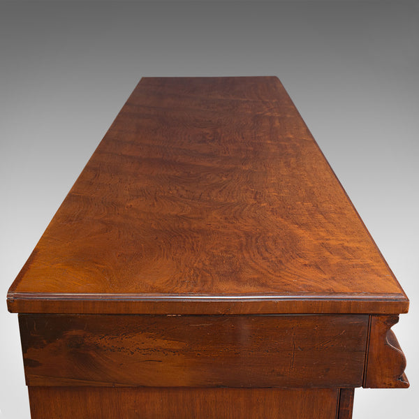 Large Antique Breakfront Sideboard, English, Mahogany, Flame, Cabinet, Victorian