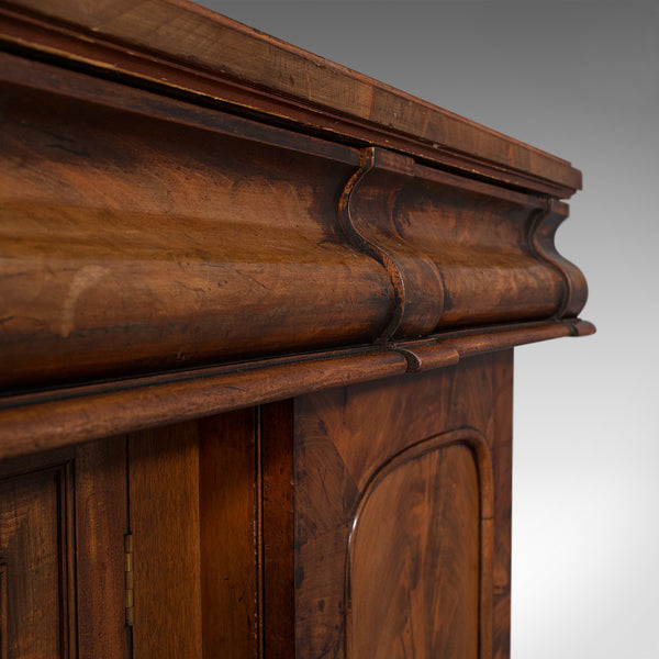 Large Antique Breakfront Sideboard, English, Mahogany, Flame, Cabinet, Victorian