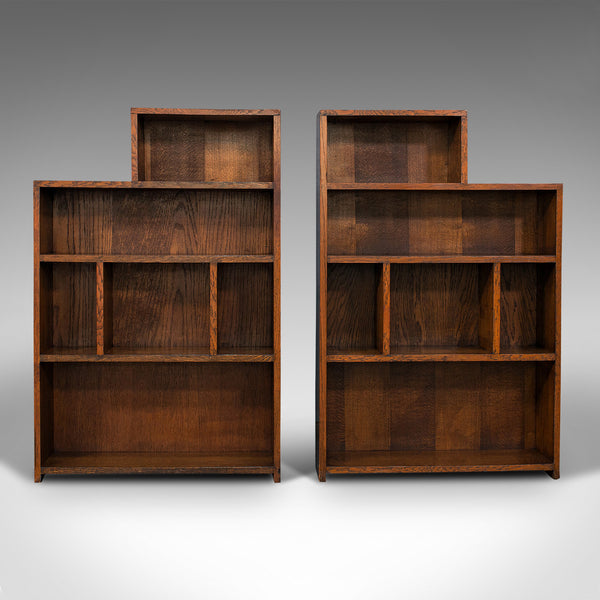 Large Pair Of Antique Bookshelves, English, Oak, Bookcase, Cabinet, Edwardian