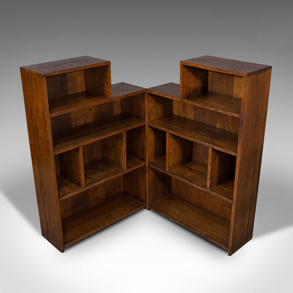 Large Pair Of Antique Bookshelves, English, Oak, Bookcase, Cabinet, Edwardian