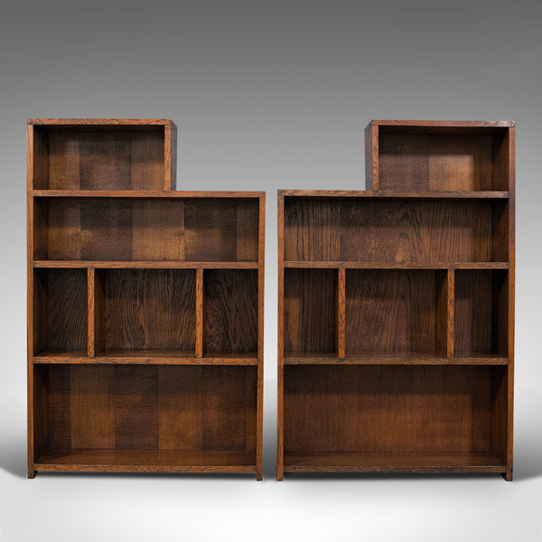 Large Pair Of Antique Bookshelves, English, Oak, Bookcase, Cabinet, Edwardian