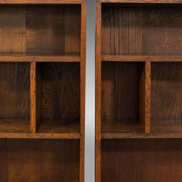 Large Pair Of Antique Bookshelves, English, Oak, Bookcase, Cabinet, Edwardian