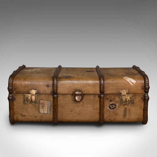 Large Antique Steamer Trunk, English, Cedar, Shipping Chest, Edwardian, C.1910