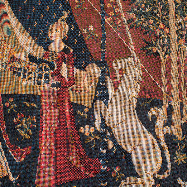 Petite Vintage Tapestry, French, Hanging Needlepoint, The Lady And The Unicorn