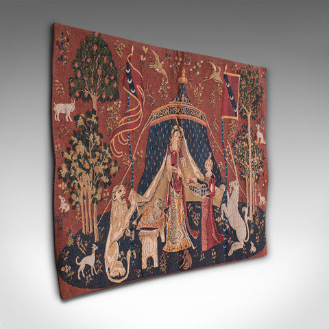 Petite Vintage Tapestry, French, Hanging Needlepoint, The Lady And The Unicorn