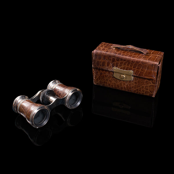 Pair of Antique Opera Glasses, English, Leather, Theatre Binocular, Edwardian