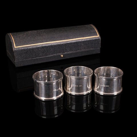 Antique Set Of Napkin Rings, English, Silver, Tableware, Hallmark, Chester, 1921
