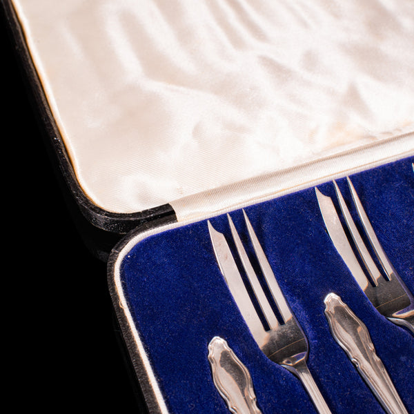 Vintage Set Of 12 Cake Forks, English, Silver, Afternoon Tea, Cutlery, Art Deco