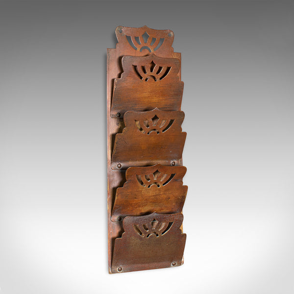 Small Antique Letter Rack, English, Brass, Hanging, Art Nouveau, Victorian, 1900