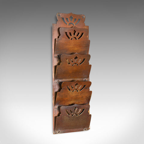 Small Antique Letter Rack, English, Brass, Hanging, Art Nouveau, Victorian, 1900