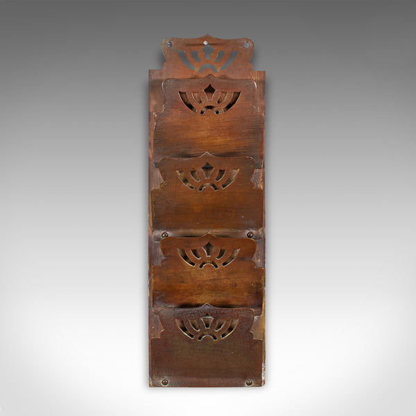 Small Antique Letter Rack, English, Brass, Hanging, Art Nouveau, Victorian, 1900