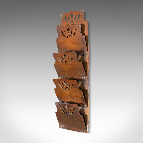 Small Antique Letter Rack, English, Brass, Hanging, Art Nouveau, Victorian, 1900