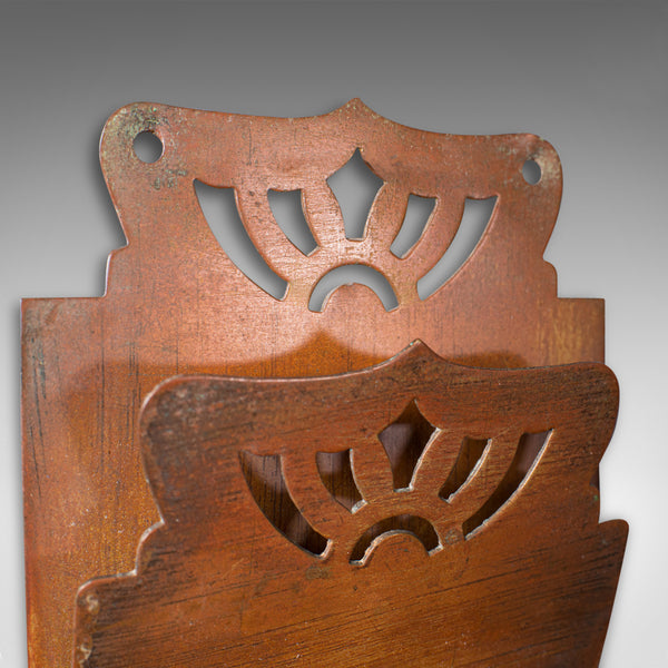 Small Antique Letter Rack, English, Brass, Hanging, Art Nouveau, Victorian, 1900