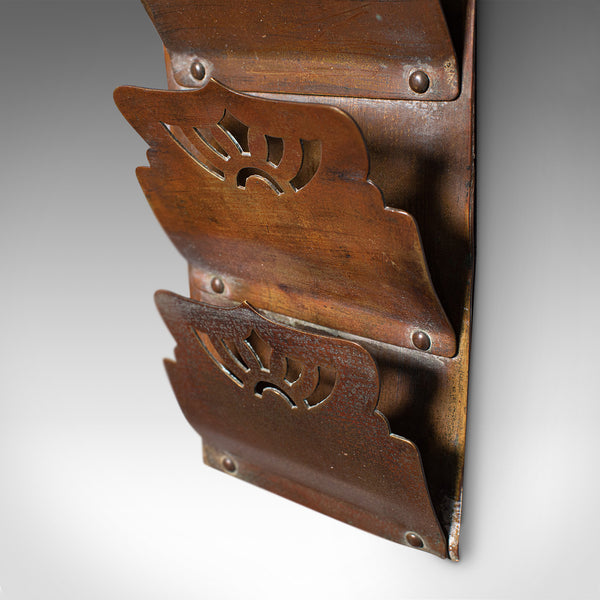 Small Antique Letter Rack, English, Brass, Hanging, Art Nouveau, Victorian, 1900
