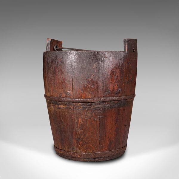 Antique Well Bucket, English, Fruitwood, Wrought Iron, Fireside Bin, Georgian