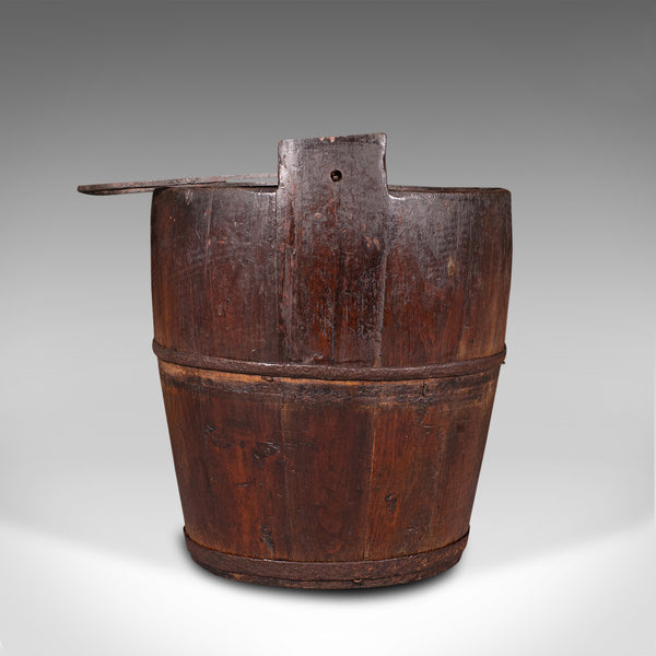 Antique Well Bucket, English, Fruitwood, Wrought Iron, Fireside Bin, Georgian