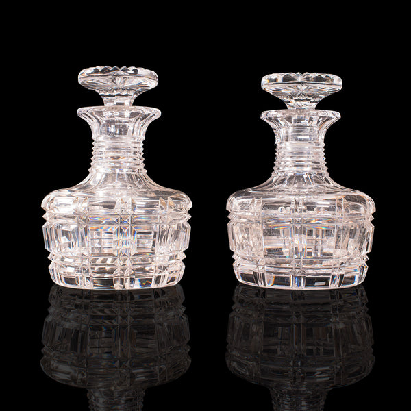 Pair, Antique Sherry Decanters, English, Glass, Spirit, Liquor Flask, Edwardian
