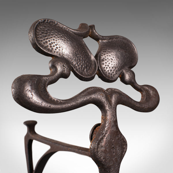 Pair Of Antique Andirons, French, Iron, Fire Dogs, Tool Rest, Art Nouveau, 1900