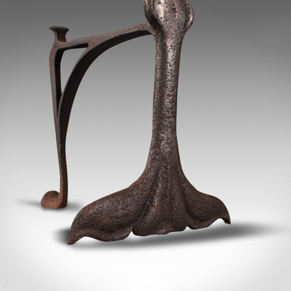 Pair Of Antique Andirons, French, Iron, Fire Dogs, Tool Rest, Art Nouveau, 1900