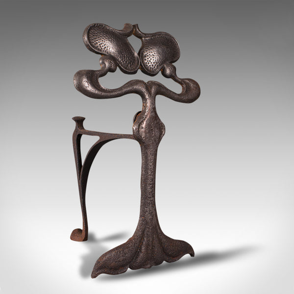 Pair Of Antique Andirons, French, Iron, Fire Dogs, Tool Rest, Art Nouveau, 1900