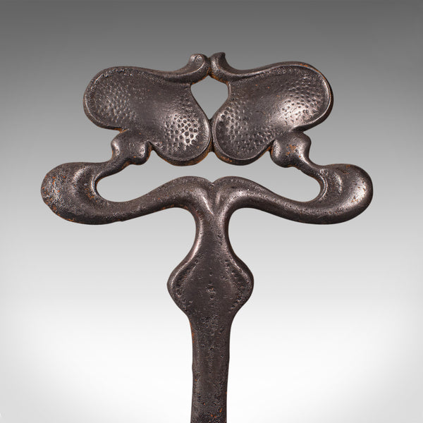 Pair Of Antique Andirons, French, Iron, Fire Dogs, Tool Rest, Art Nouveau, 1900