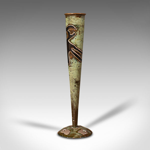 Pair Of Antique Flute Vases, French, Copper, Posy, Art Nouveau Taste, Circa 1920