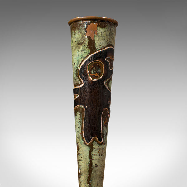Pair Of Antique Flute Vases, French, Copper, Posy, Art Nouveau Taste, Circa 1920