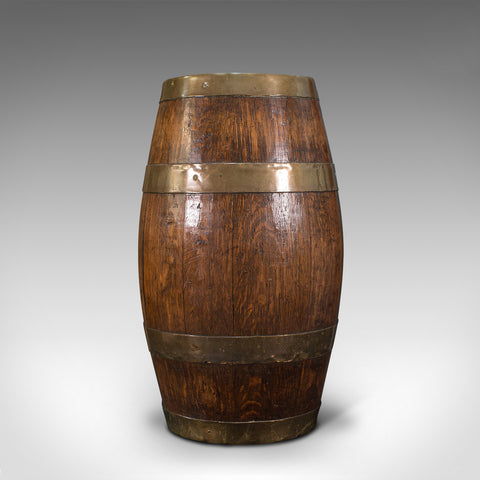 Antique Coopered Barrel, English, Oak, Brass, Stick Stand, Late Victorian, 1900