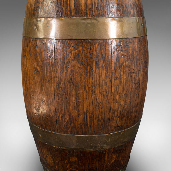 Antique Coopered Barrel, English, Oak, Brass, Stick Stand, Late Victorian, 1900