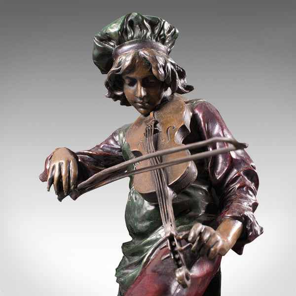 Tall Vintage Violinist Statue, Continental, Bronze, Male Figure, After Gaudez