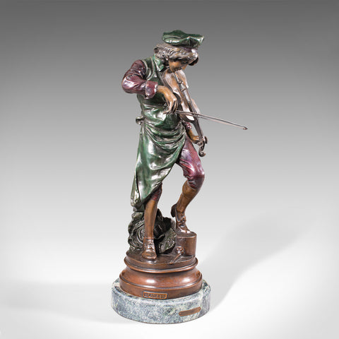 Tall Vintage Violinist Statue, Continental, Bronze, Male Figure, After Gaudez