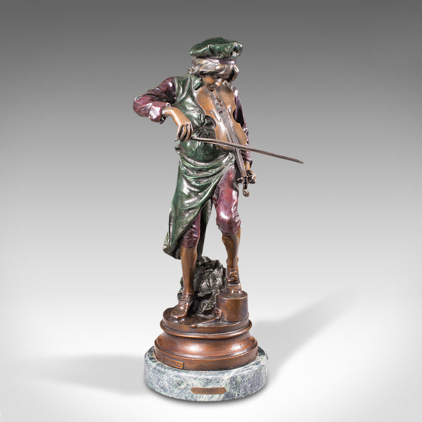 Tall Vintage Violinist Statue, Continental, Bronze, Male Figure, After Gaudez