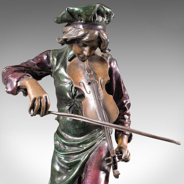Tall Vintage Violinist Statue, Continental, Bronze, Male Figure, After Gaudez