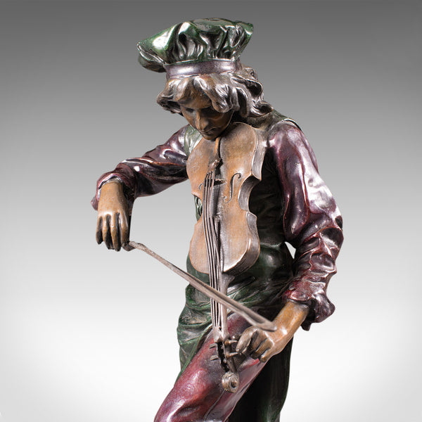 Tall Vintage Violinist Statue, Continental, Bronze, Male Figure, After Gaudez
