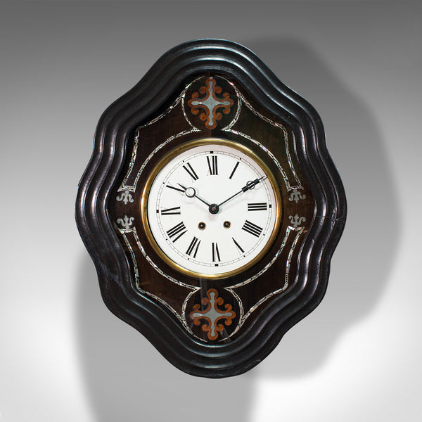 Antique Boudoir Clock, French, Ebonised, Decorative, Wall, Victorian, Circa 1880
